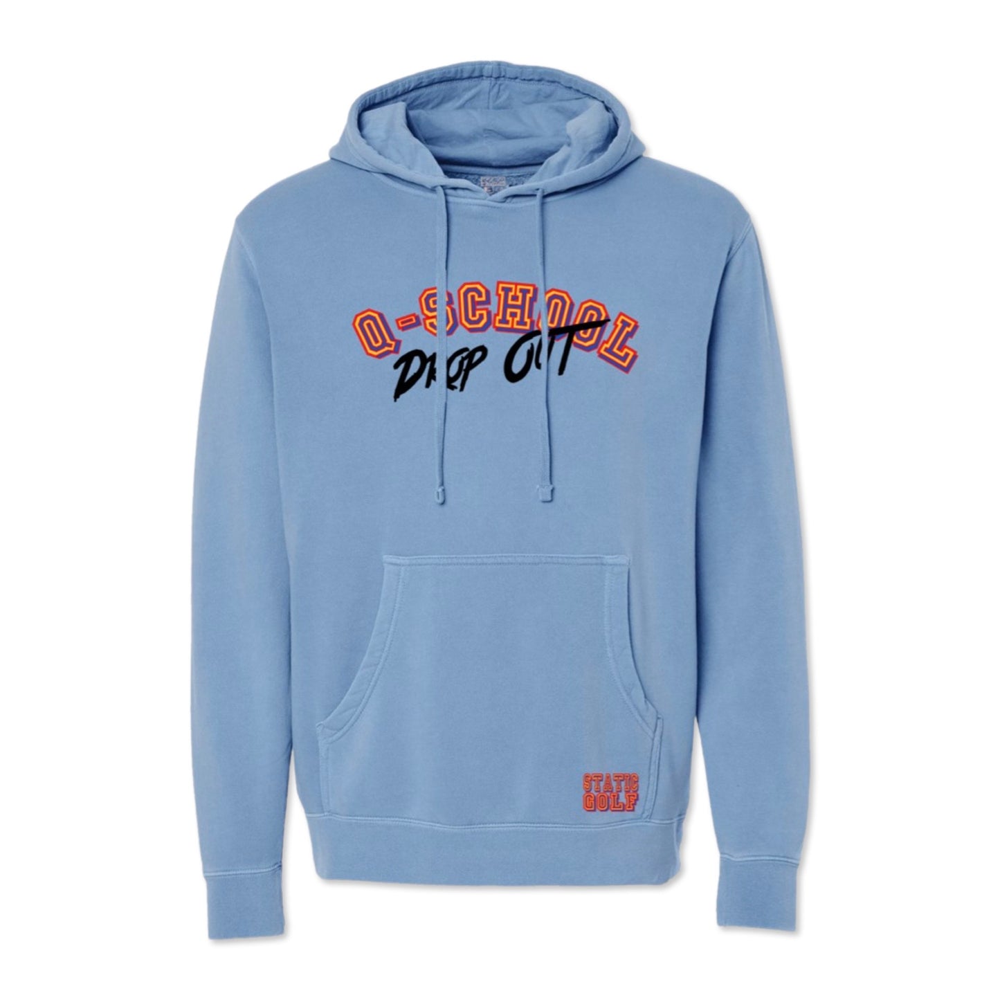 front of blue q school drop out golf hoodie